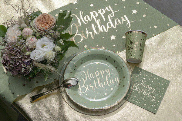 Χαρτοπετσέτες Happy Birthday Λαδί και Χρυσό/ 20 τμχ.