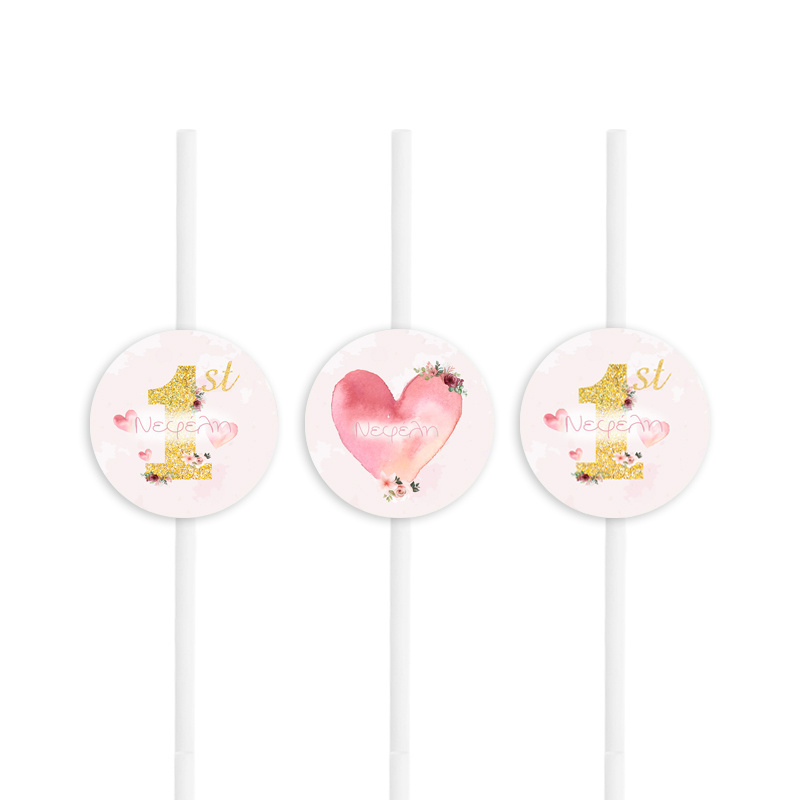 Χάρτινα καλαμάκια με όνομα 1st Birthday girl / 8τμχ