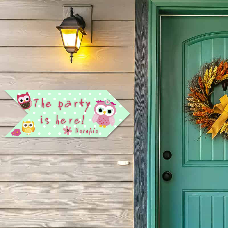 Ξύλινη Πινακίδα Κουκουβάγιες με όνομα βελάκι/40cm*15cm