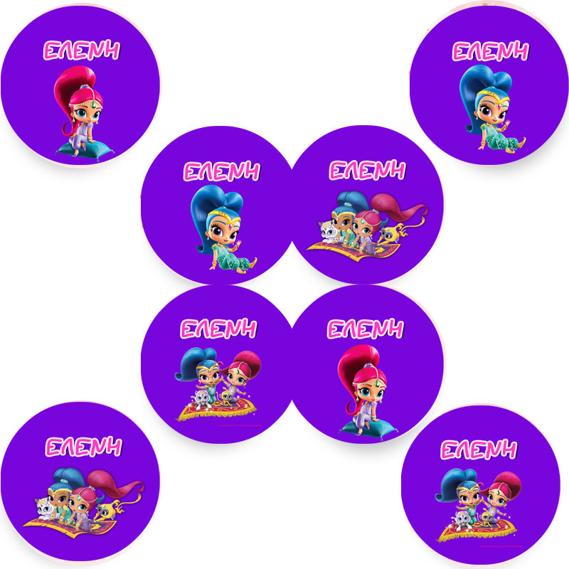 Στρογγυλά αυτοκόλλητα Shimmer & Shine / 8 τμχ