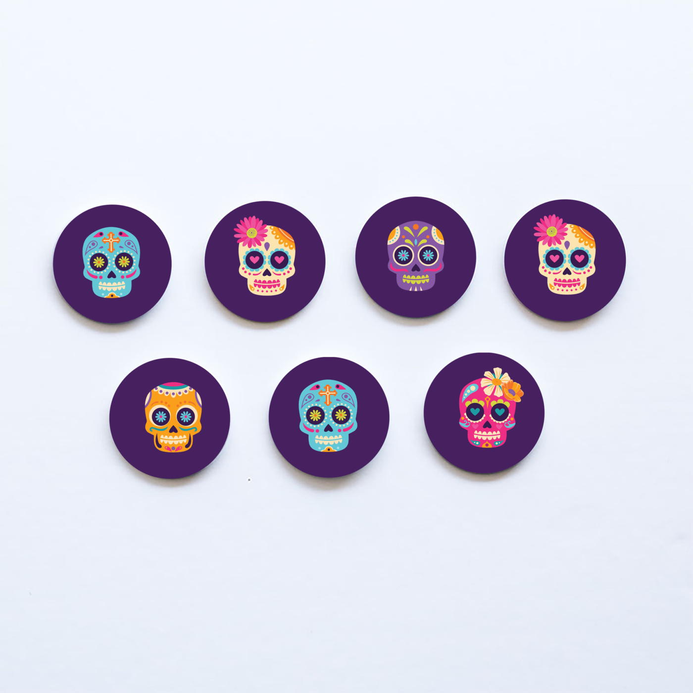 Ξύλινες Κονκάρδες Halloween Νεκροκεφαλές / 8τμχ