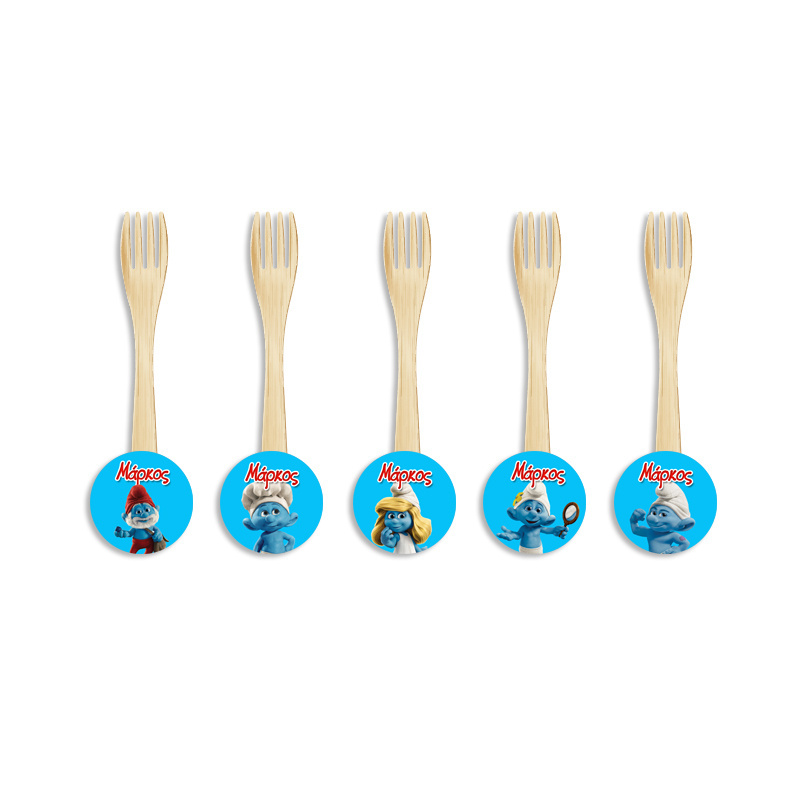 Ξύλινα Πιρουνάκια με όνομα Στρουμφάκια / 8τμχ