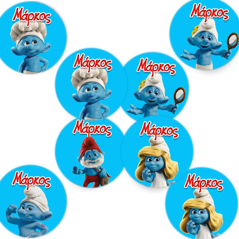 Στρογγυλά αυτοκόλλητα Στρουμφάκια / 8τμχ