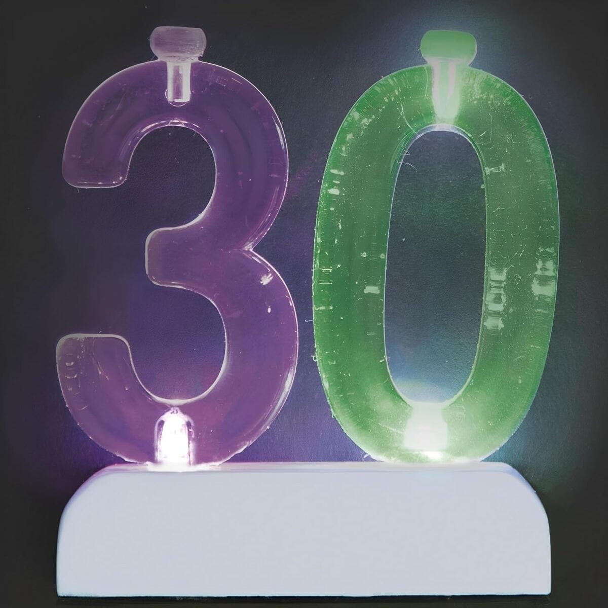 Βάση για Κεριά με αριθμό 30 που αναβοσβήνει και αλλάζει Χρώμα με 4 Κεριά