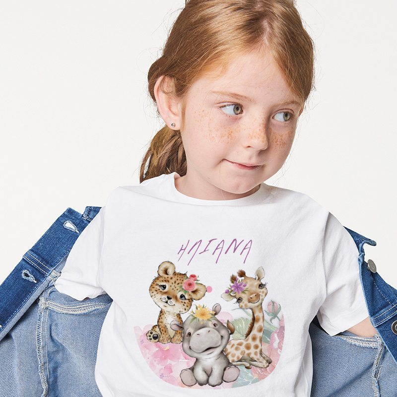 Παιδικό T-shirt Ζωάκια Ζούγκλας Ροζ για κορίτσι με όνομα