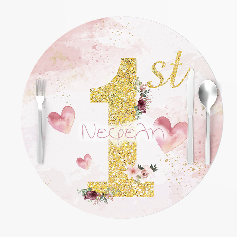 Σουπλά Χάρτινα στρογγυλά με όνομα 1st Birthday girl 27cm
