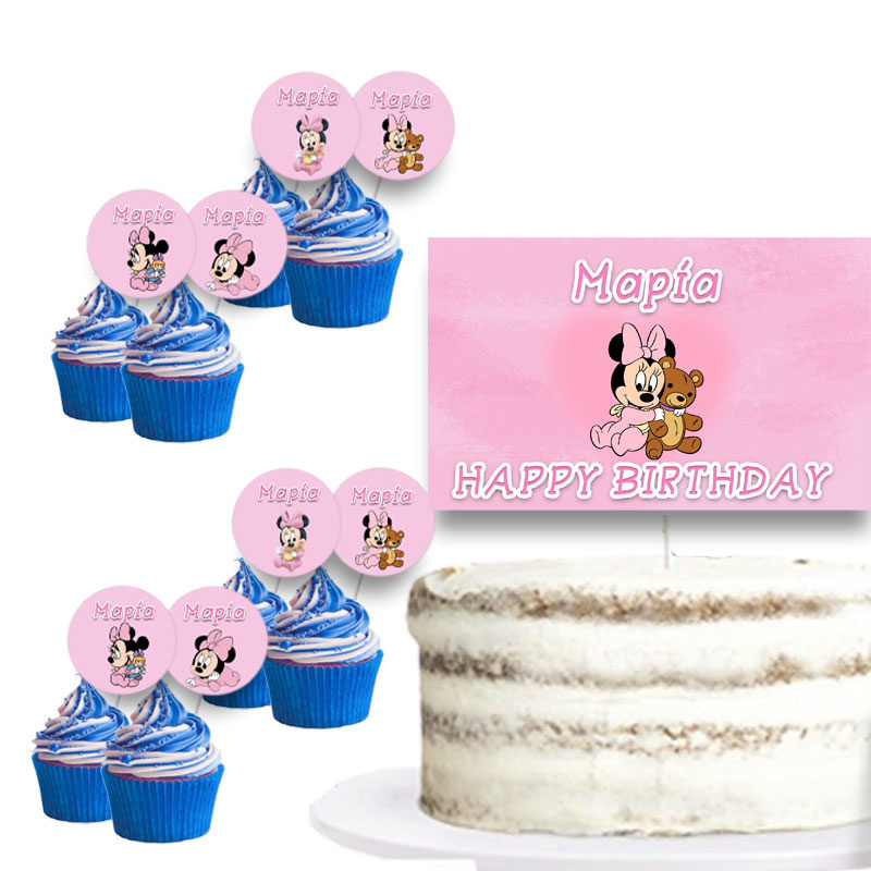 Διακόσμηση τούρτας Baby Minnie & cupcake toppers