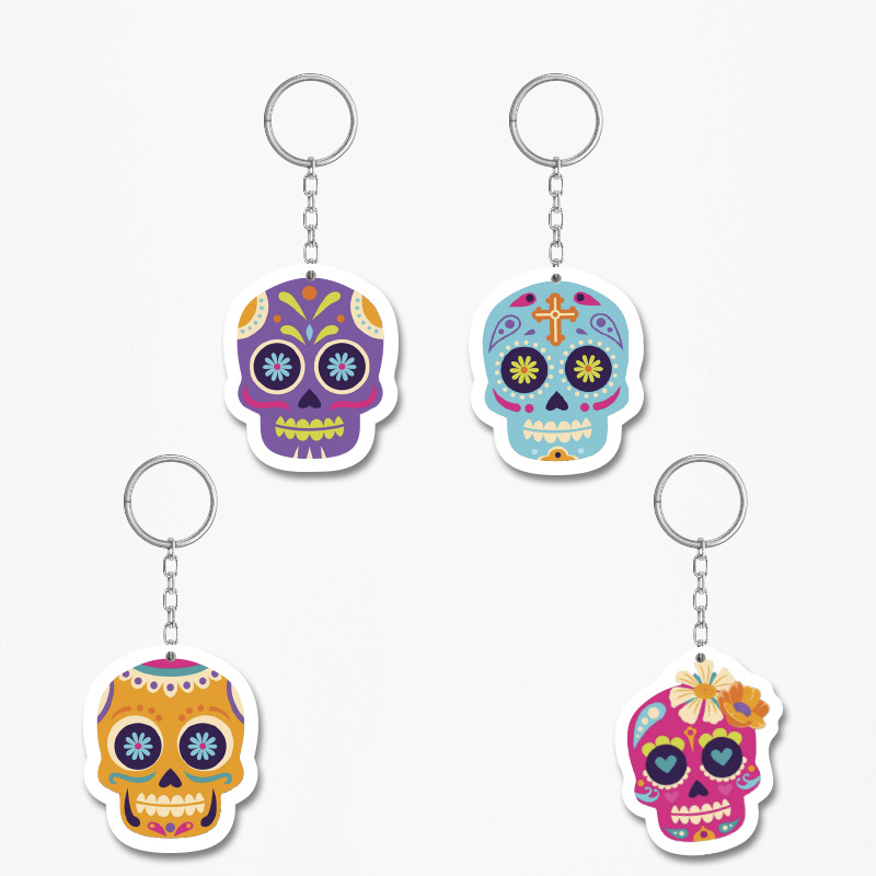 Ξύλινα Μπρελόκ Halloween Νεκροκεφαλές 5cm/ 4τμχ