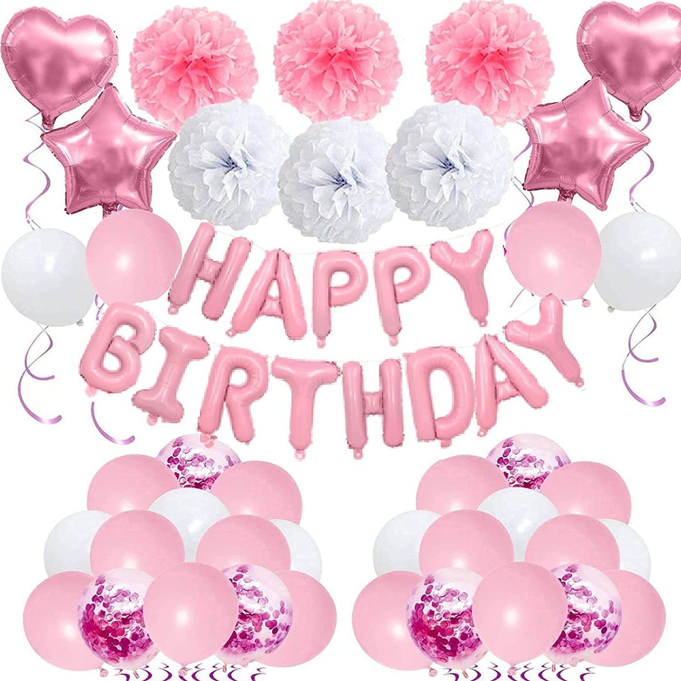 Σετ Πάρτυ Διακόσμησης με μπαλόνια Happy Birthday pastel