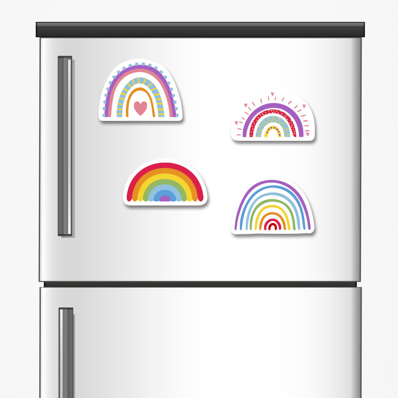 Ξύλινα μαγνητάκια Retro Rainbow Pink 5cm/ 4τμχ