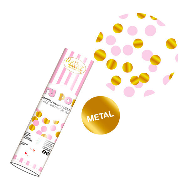 Cannon Party Popper 20cm Gold / Pink Confetti