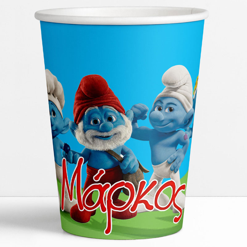 Ποτηράκια χάρτινα με όνομα Στρουμφάκια / 8τμχ