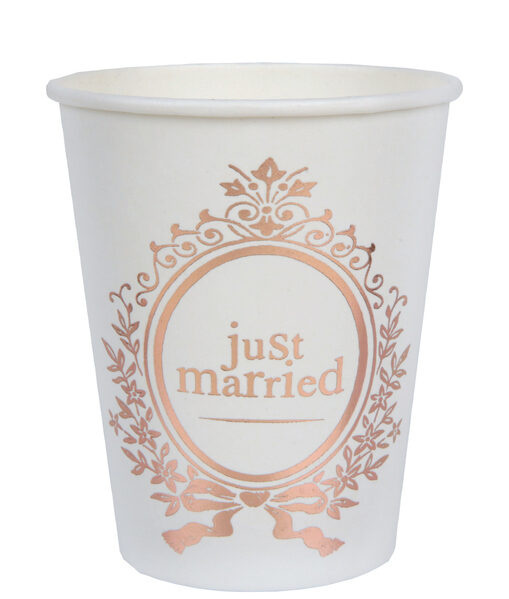 Ποτήρια Λευκά με Ροζ Χρυσό Just Married / 10 τεμ