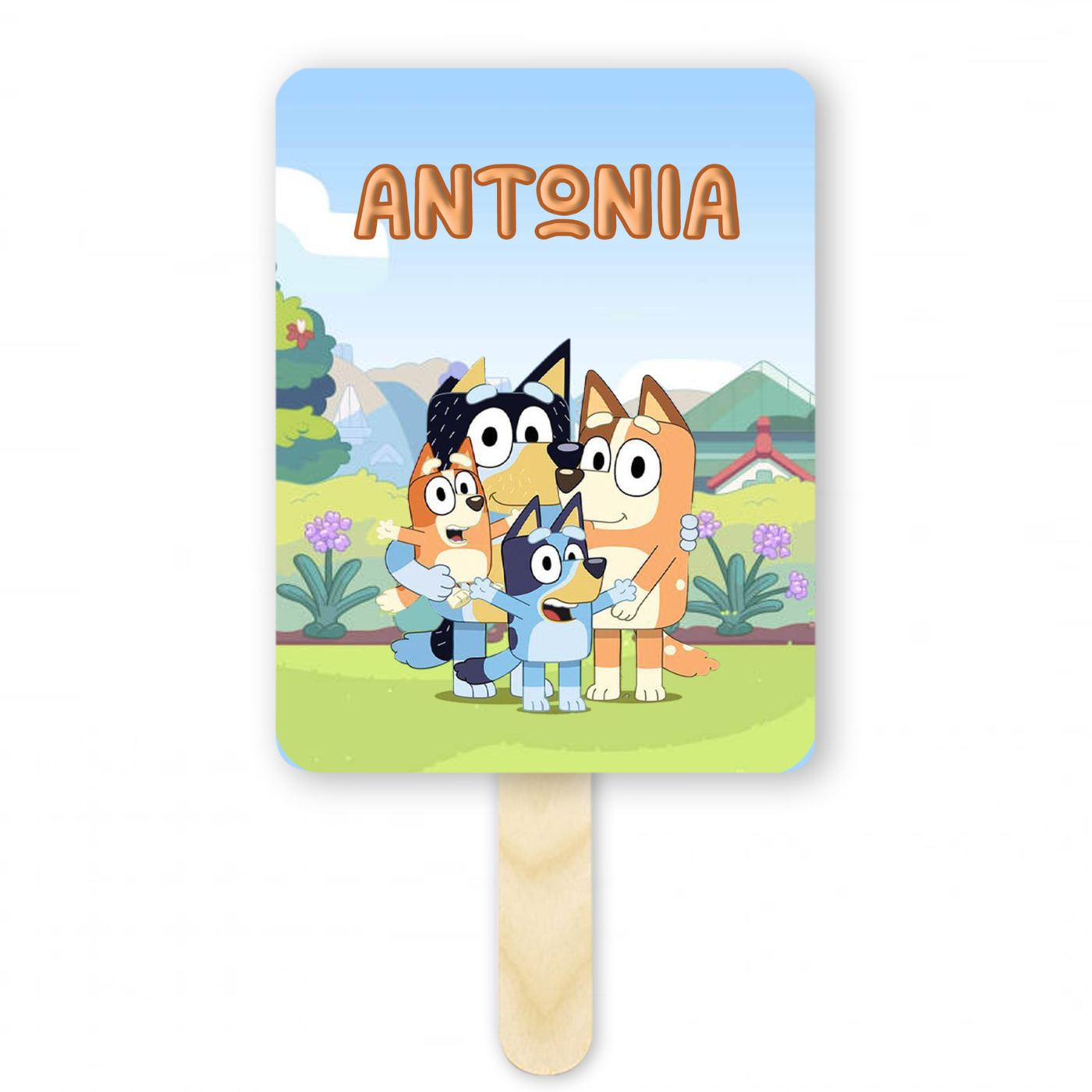 Βεντάλια Χάρτινη με όνομα Bluey ορθογώνια