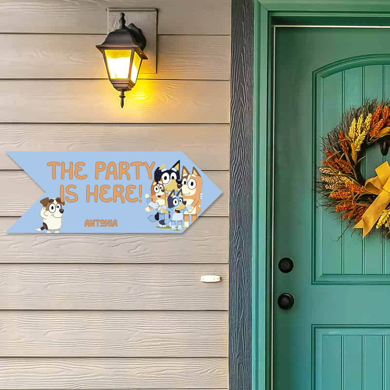 Ξύλινη Πινακίδα Bluey με όνομα βελάκι/40cm*15cm