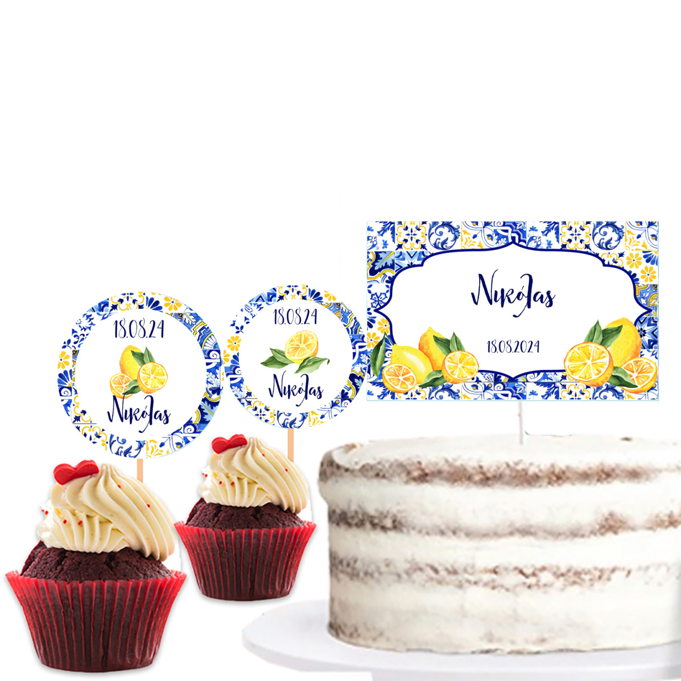 Διακόσμηση τούρτας Λεμόνι & cupcake toppers
