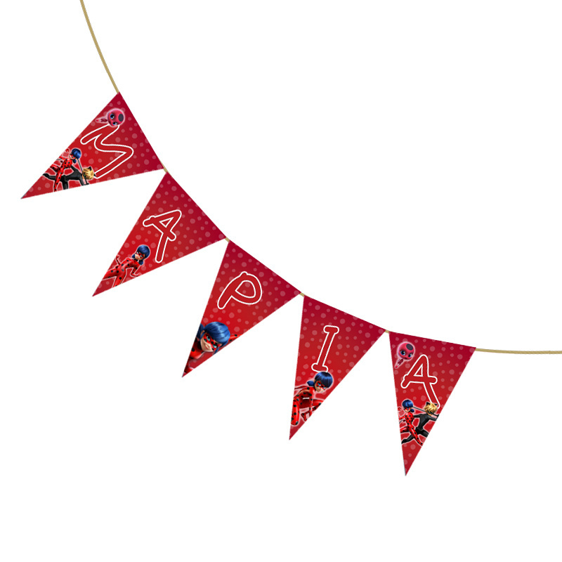 Σημαιάκια με όνομα Miraculous LadyBug τρίγωνα