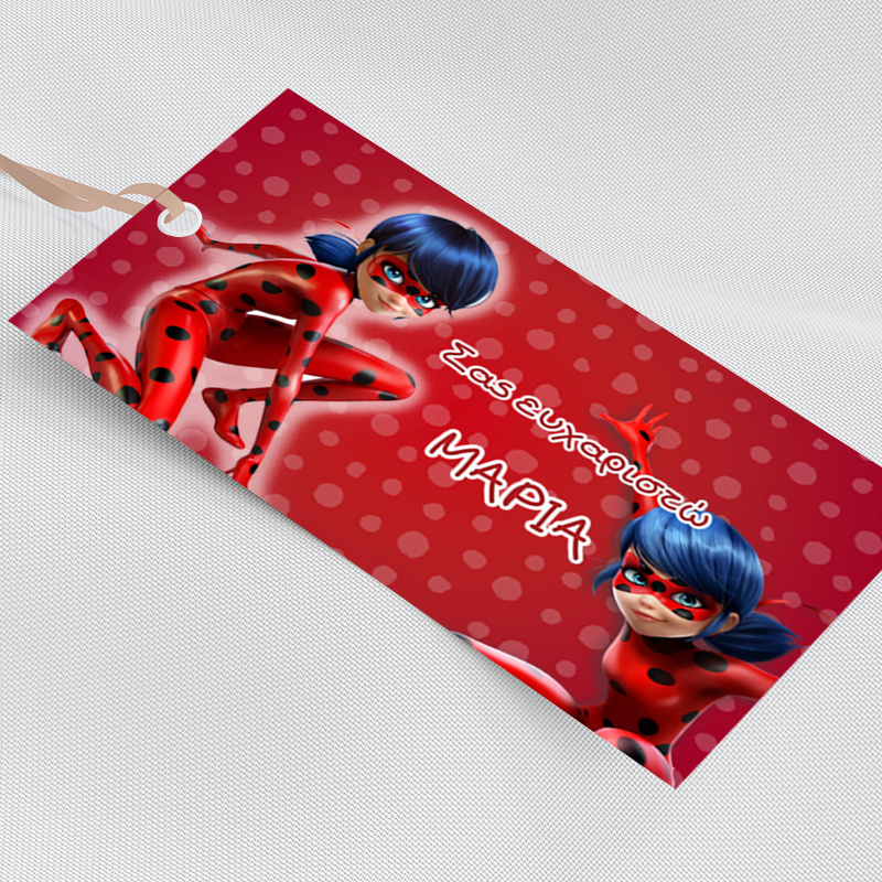 Ετικέτα δώρου χάρτινη με όνομα Miraculous LadyBug / 5τμχ
