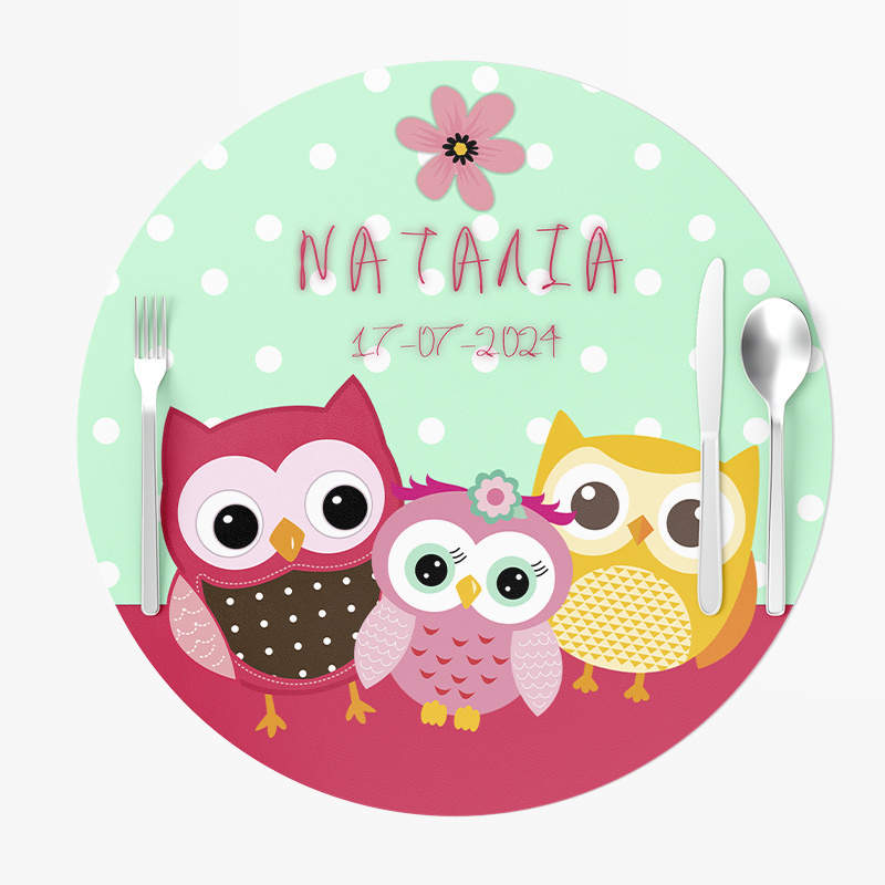 Σουπλά Χάρτινα στρογγυλά με όνομα Κουκουβάγιες 27cm