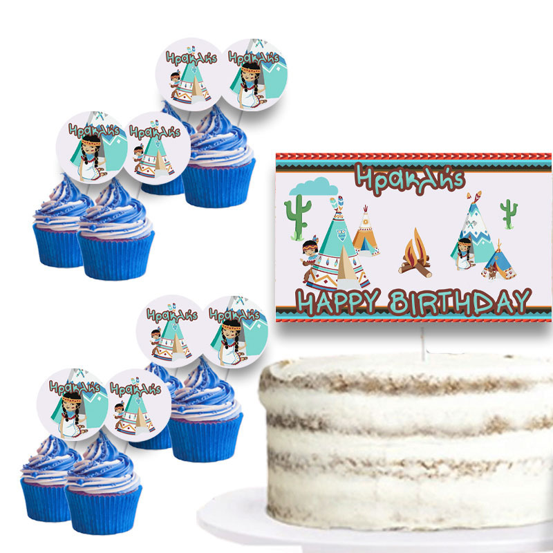 Διακόσμηση τούρτας Ινδιάνος & cupcake toppers