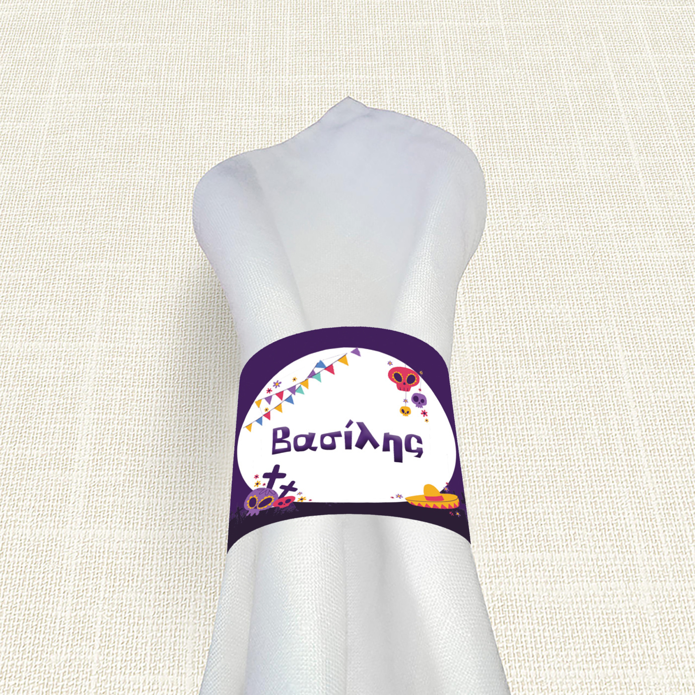 Δαχτυλίδι πετσέτας χάρτινο με όνομα Halloween Νεκροκεφαλές