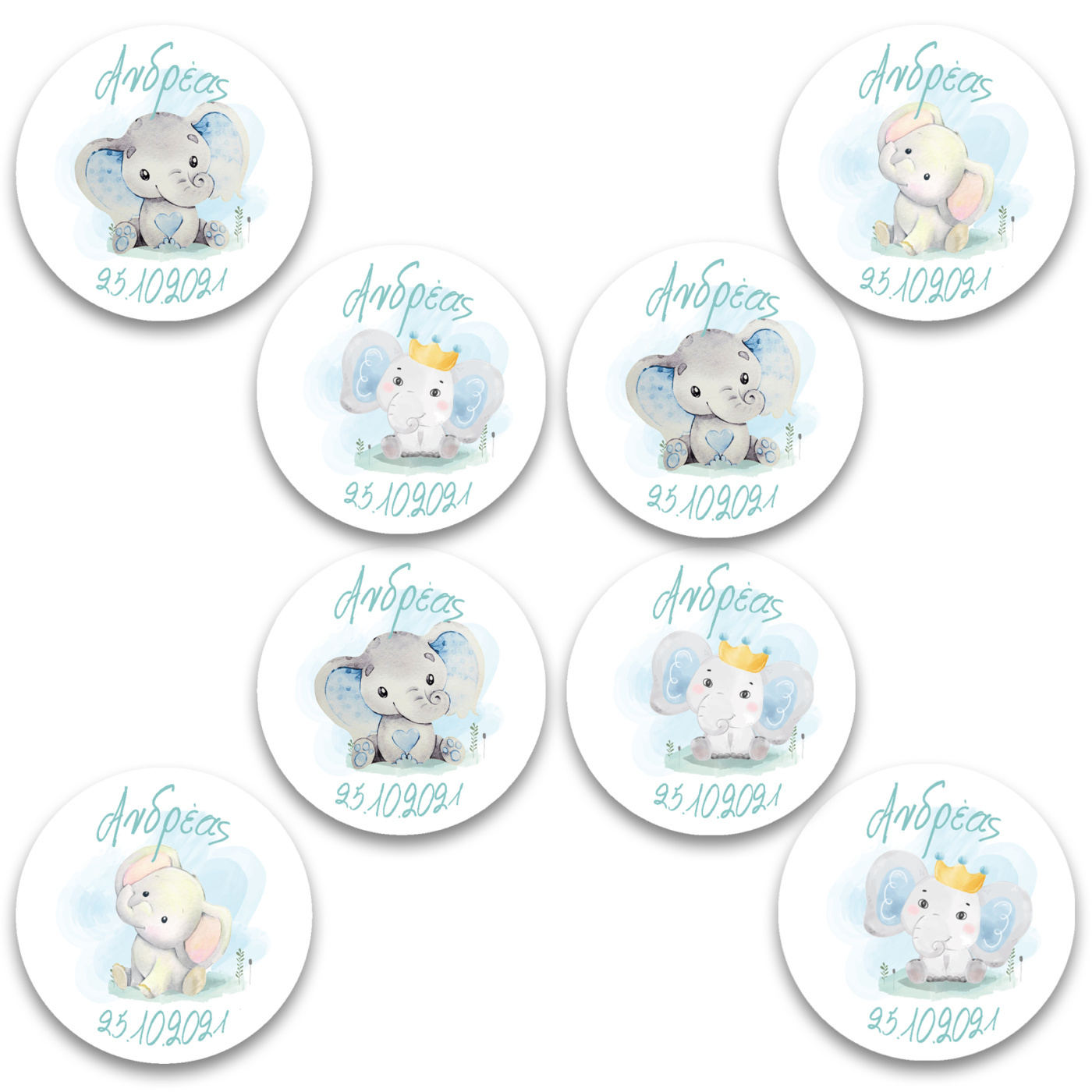 Στρογγυλά αυτοκόλλητα Ελεφαντάκι / 8 τμχ