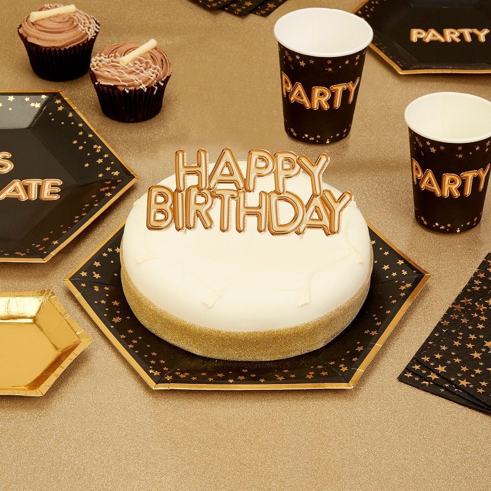 Πινακίδα Τούρτας Χρυσό Happy Birthday