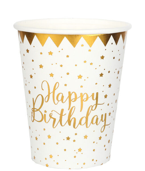Ποτήρια "Happy Birthday" Λευκό και Χρυσό / 10 τμχ.