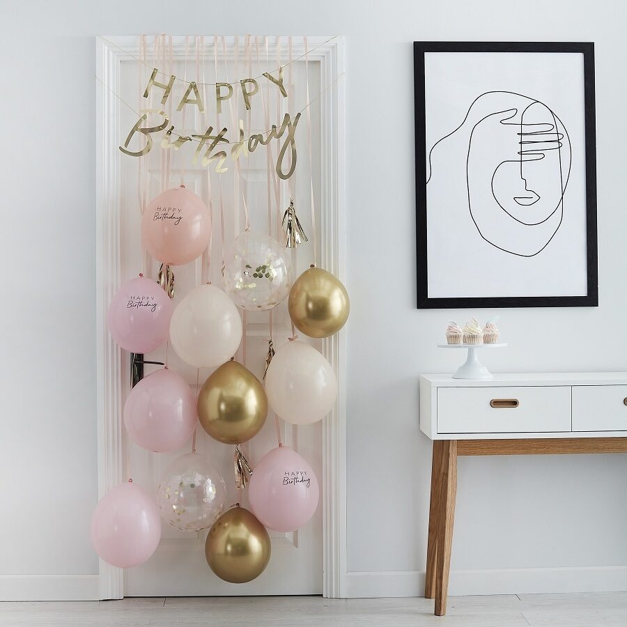 Κιτ Ροζ & Χρυσό Pink and Gold Happy Birthday Balloon Door Kit