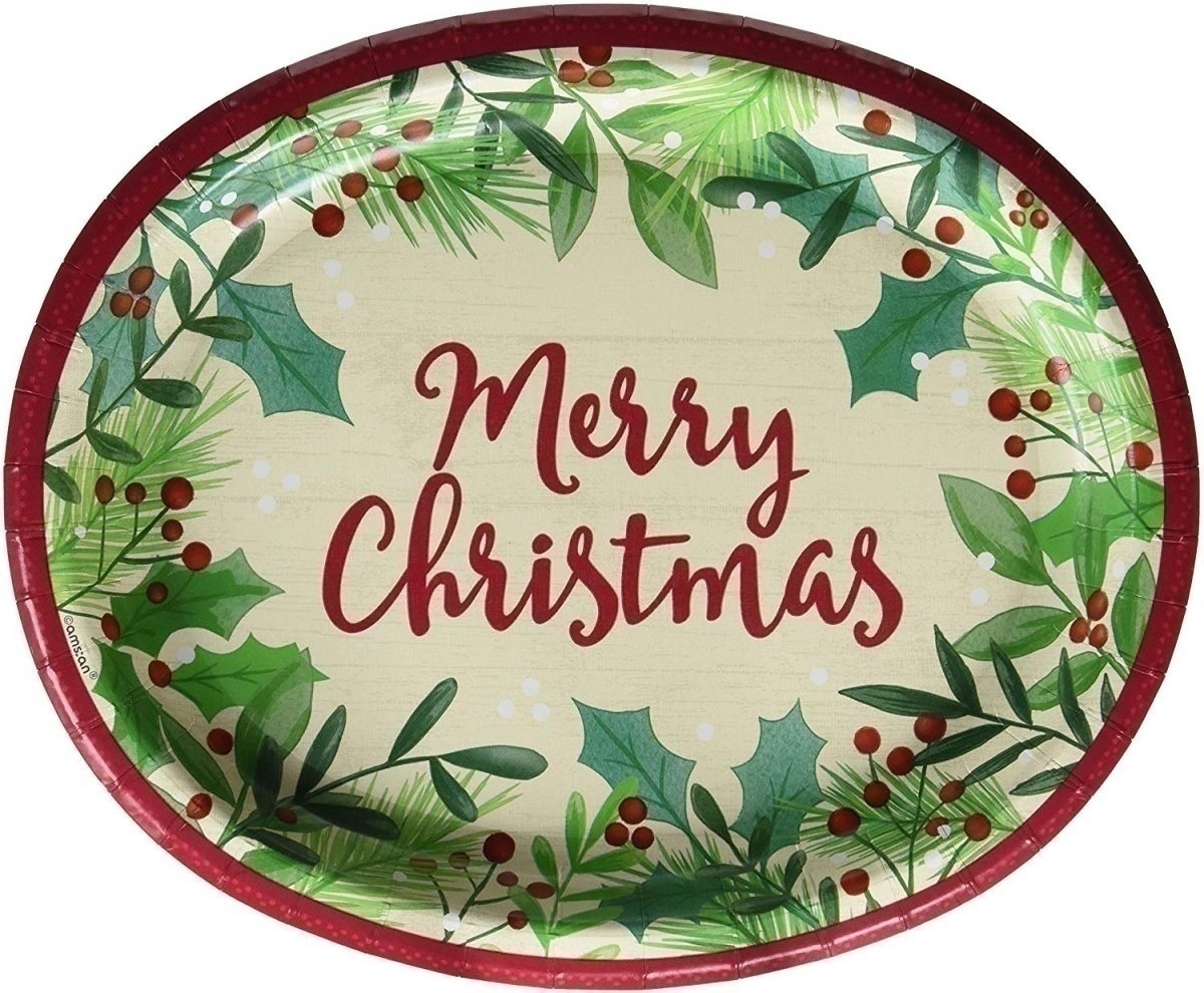 Πιατέλα Οβάλ χαρτ. Merry Holly Day Paper Oval 30εκ /8 τεμ