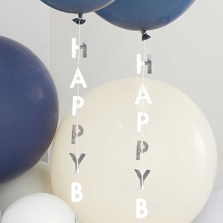 Ουρά Μπαλονιών ασημί HAPPY BIRTHDAY