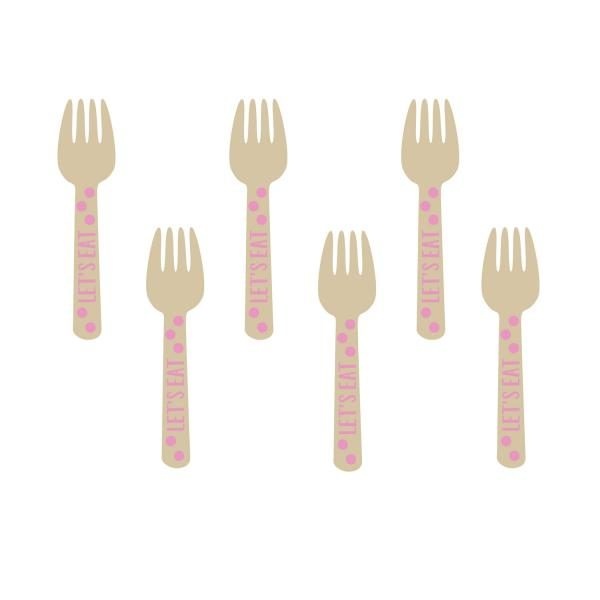 Πιρούνια Μίνι Ξύλινα Ροζ Lets Eat /12 τεμ