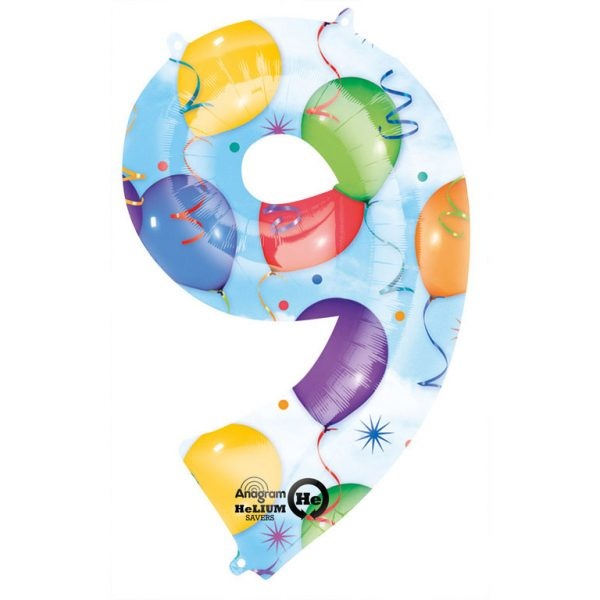 Φοιλ Σχήμα Νούμερο 9 Balloons & Streamers 63εκ Χ 86εκ ύψος