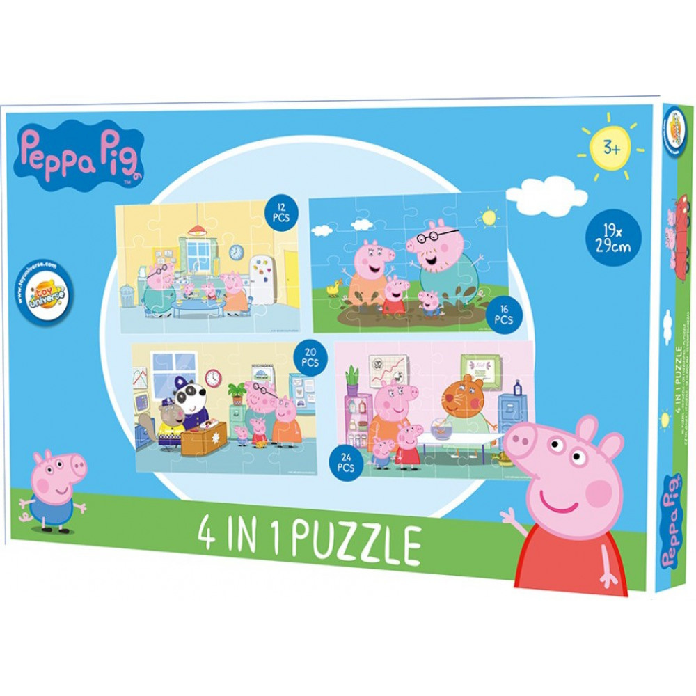 Παιδικό Puzzle Πέππα το γουρουνάκι Σετ 4 Σε 1 για παιδιά 2+ ετών/72τμχ