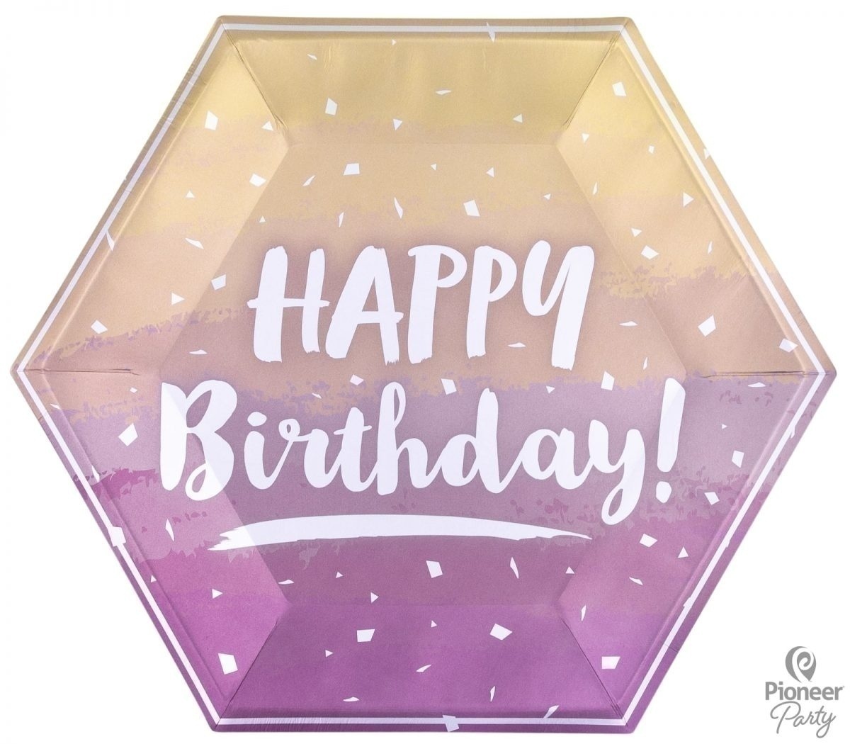 Πιάτα Χάρτινα Εξάγωνα 23 εκ Happy Birthday Ροζ Χρυσό Ombre / 8 τεμ