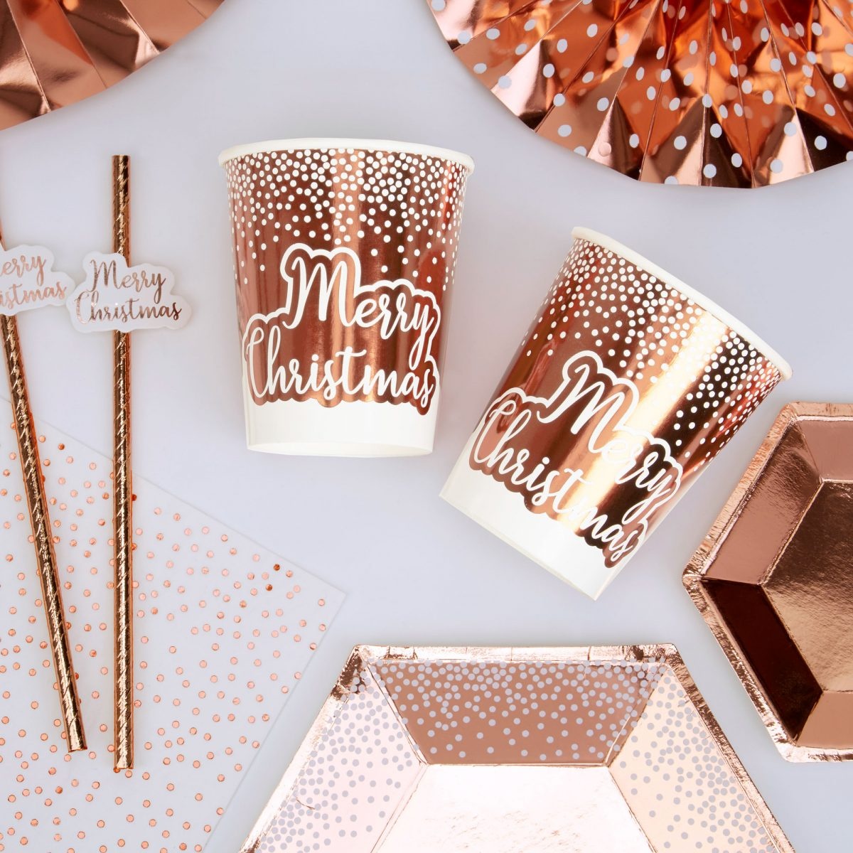 Ποτήρια χαρτ. 266ml Ροζ Χρυσό Merry Christmas /8 τεμ - Rose Gold