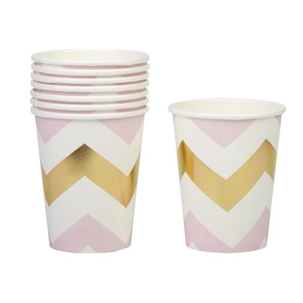 Ποτήρια χαρτ. 266ml Chevron Ροζ /8 τεμ