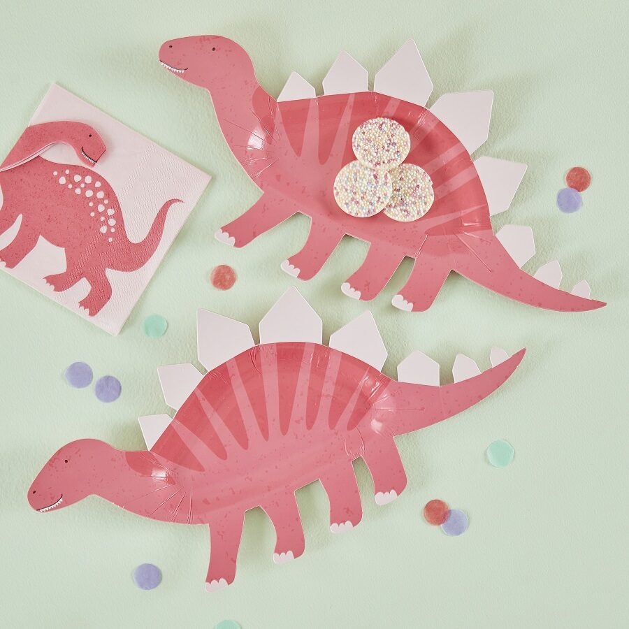 Πιάτα Γλυκού Σχήμα Ροζ Δεινόσαυρος Pink Dinosaur / 8 τεμ