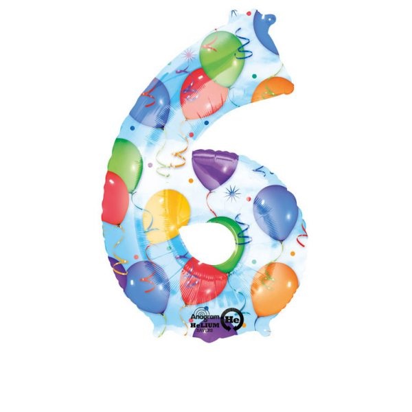 Φοιλ Σχήμα Νούμερο 6 Balloons & Streamers 55εκ Χ 88εκ ύψος