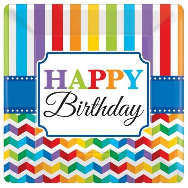 Πιάτα τετρ. χαρτ. φαγητού 26εκ Bright Birthday /8 τεμ