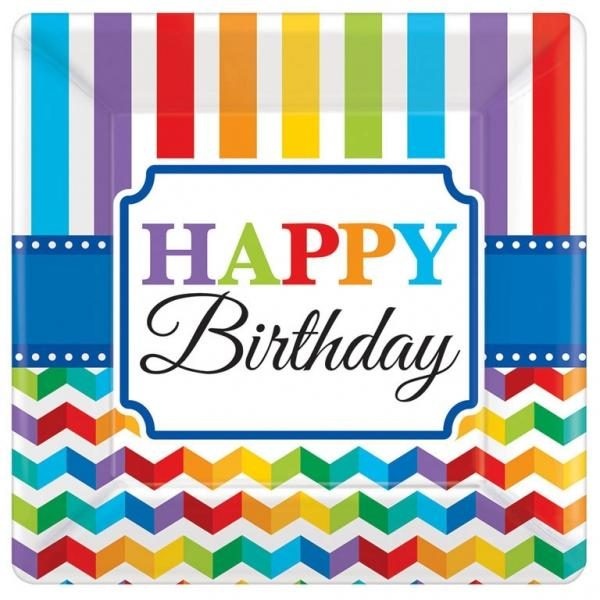 Πιάτα τετρ. χαρτ. γλυκού 18εκ Bright Birthday /8 τεμ