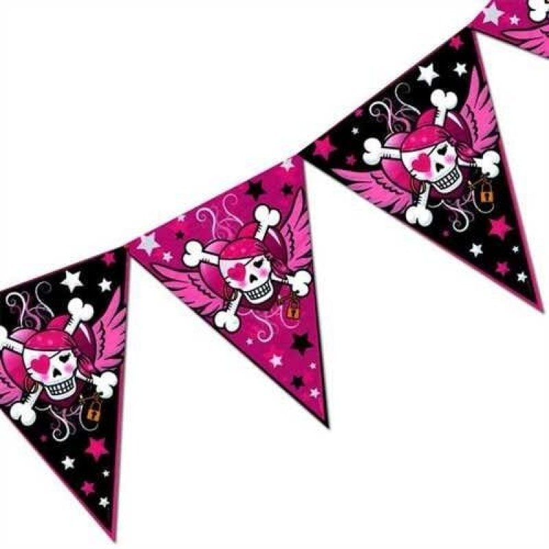 Γιρλάντα Σημαιάκια Pirate Girl Pink Skull / 10 μ