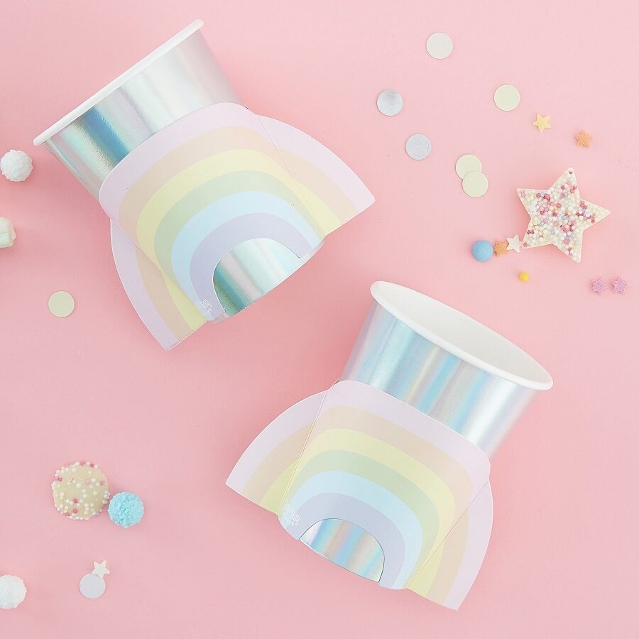 Ποτήρια Χάρτινα Ουράνιο-τόξο Pastel and Iridescent Rainbow / 8τεμ