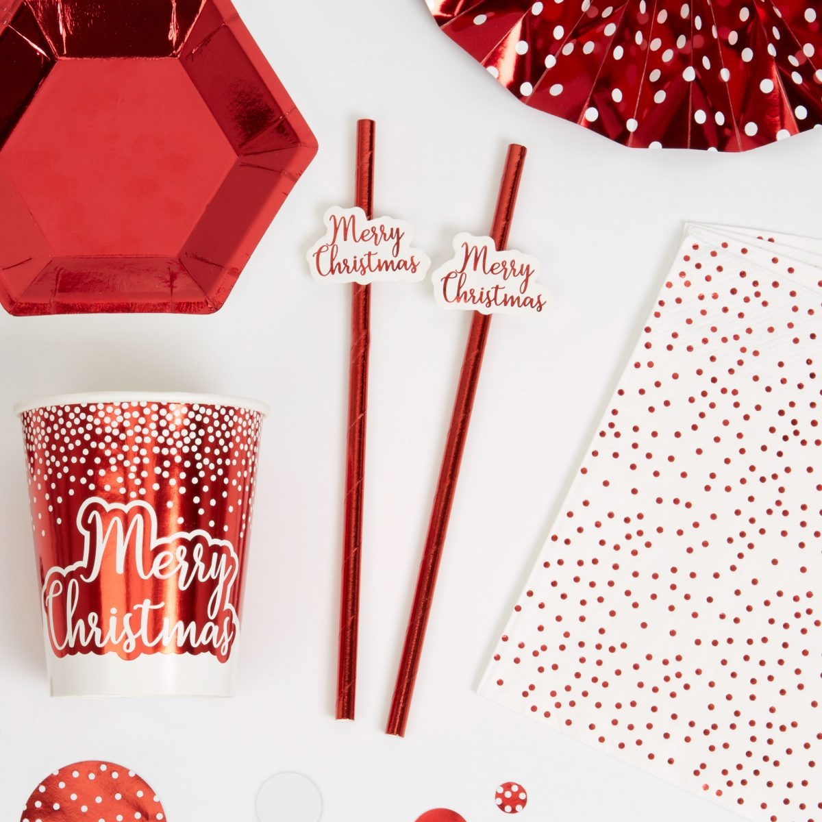 Καλαμάκια Χάρτινα Merry Christmas Red /10 τεμ