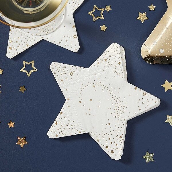 Gold Foiled Star Paper Napkins / 16 pcs