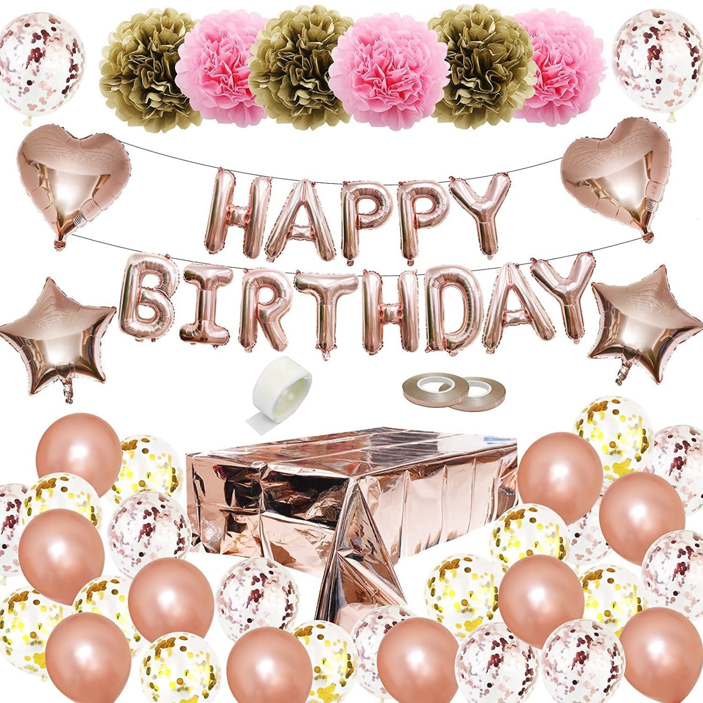 Σετ Πάρτυ Διακόσμησης με μπαλόνια Happy Birthday ροζ-χρυσό