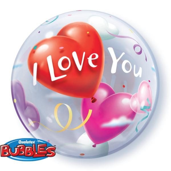 Bubble μονό I love you Heart Balloons
