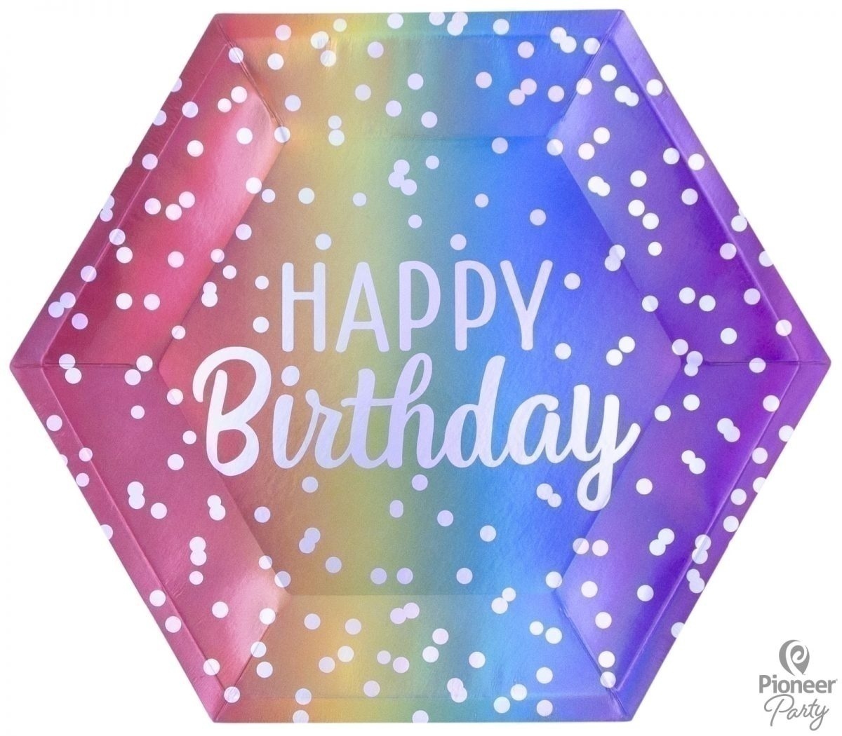 Πιάτα Χάρτινα Εξάγωνα 23 εκ Happy Birthday Rainbow Ombre / 8 τεμ