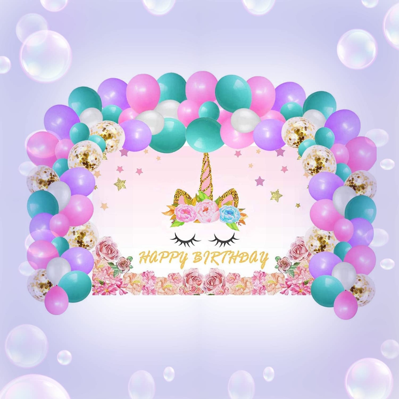 Unicorn wall background & γιρλάντα/ 70 μπαλόνια - Image 2