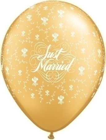 Μπαλόνια Λάτεξ 11 Just Married Flowers - A - Round Χρυσό /25 τεμ